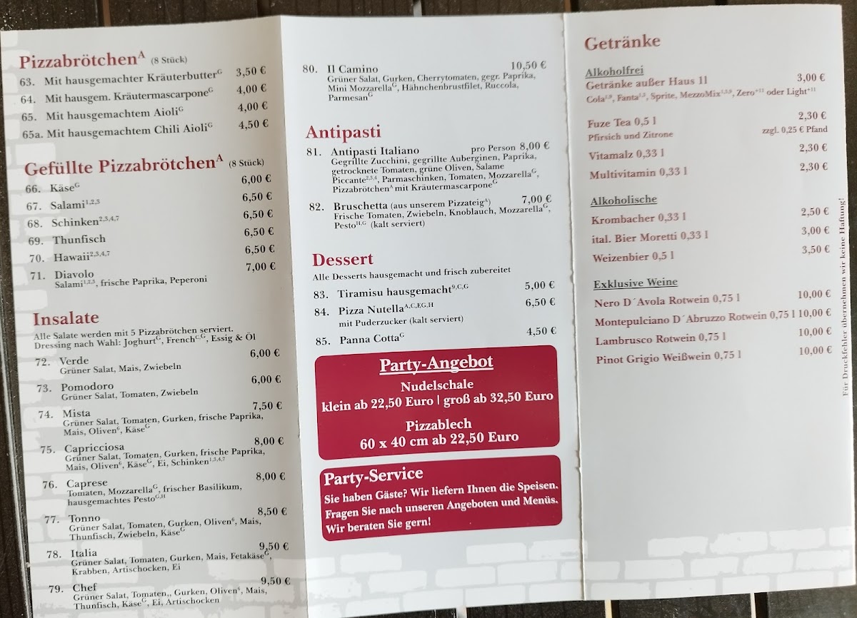 Menu Pizzeria Il Camino Dortmund-2